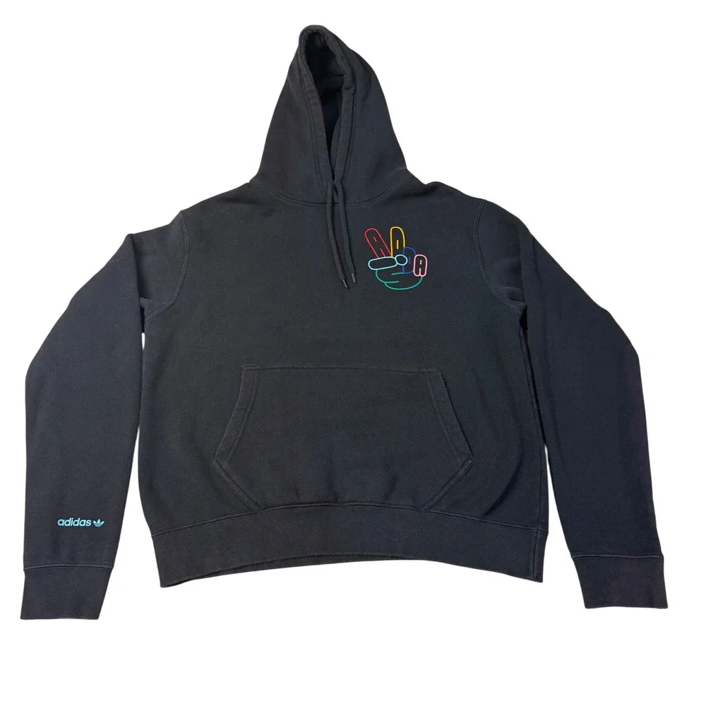Adidas Originals Mens Black Peace‎ Sign Graphic Hoodie Sweatshirt Medium GD5956